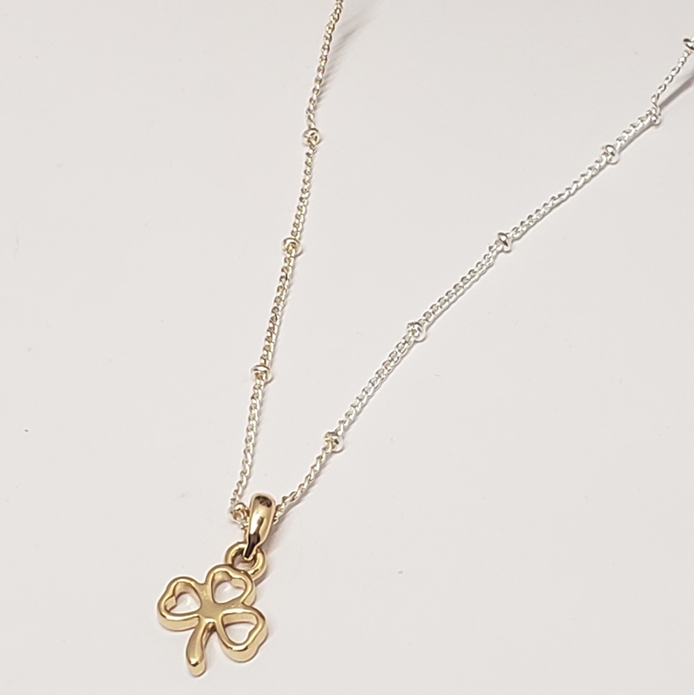 Dainty Silver tone & Gold 3 Leaf Clover Necklace